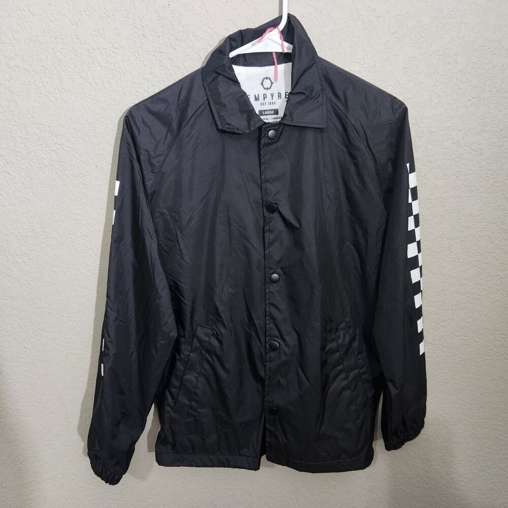 Empyr Junior Mens Jacket Large Black Nylon Checker Sleeve Detail Snap Front